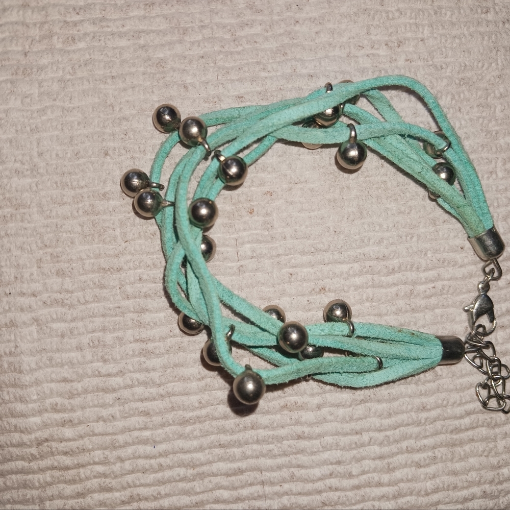 Teal leather strip bracelet